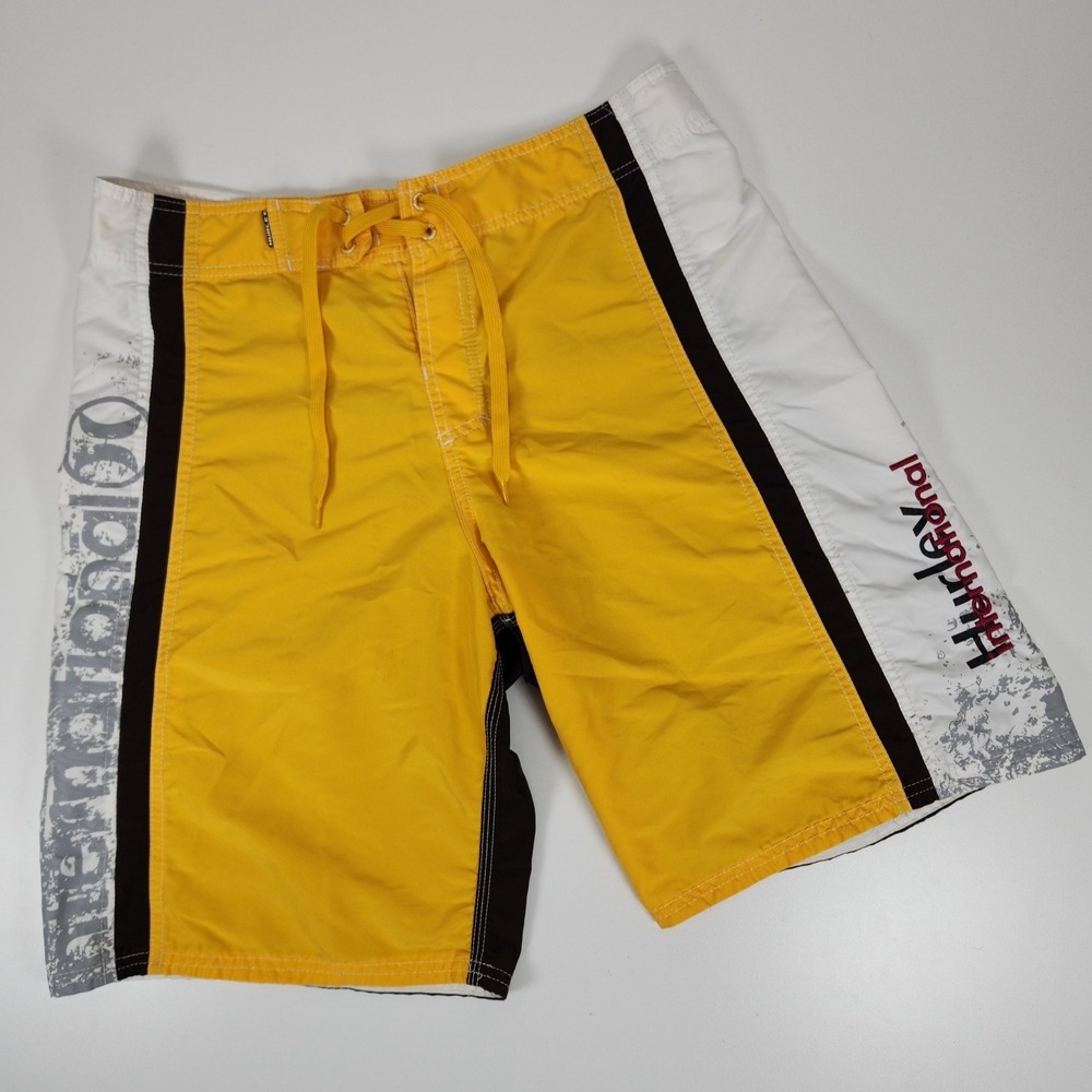 Hurley International Mens 32 Swimwear Yellow Brown Board Shorts Logo Surf Beach